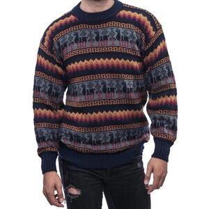 Gamboa Alpaca Wool Sweater Mens M Crewneck Knit Pullover Cozy Blue Orange